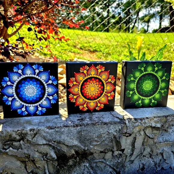 Other - Original Art Mandala Canvas Hand Painted Boho Hippie Eclectic Aesthetic DotArt